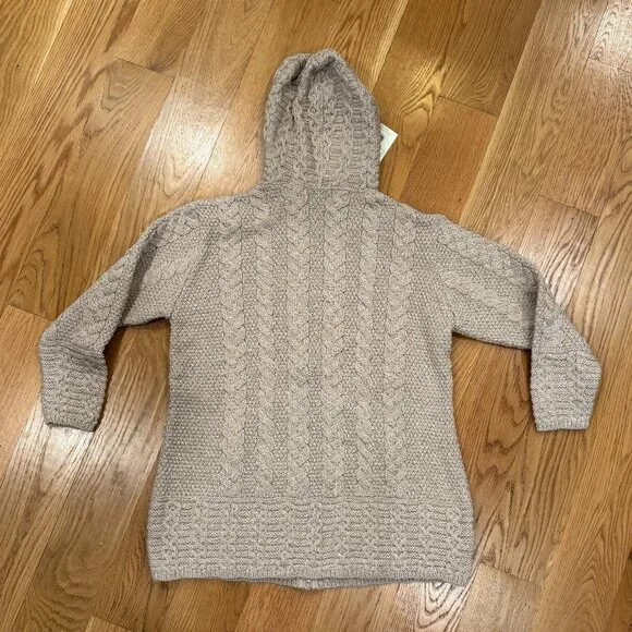 NWT Aran Crafts Irish-Knit Merino Wool Sweater, Full-Zip, Long, Beige - Picture 4 of 4